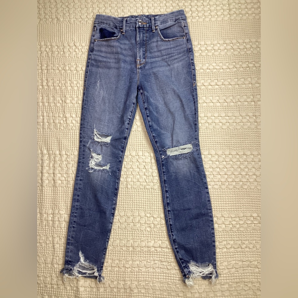 Good American Good Waist Distressed‎ Ripped Chewed Hem Jeans 8/29